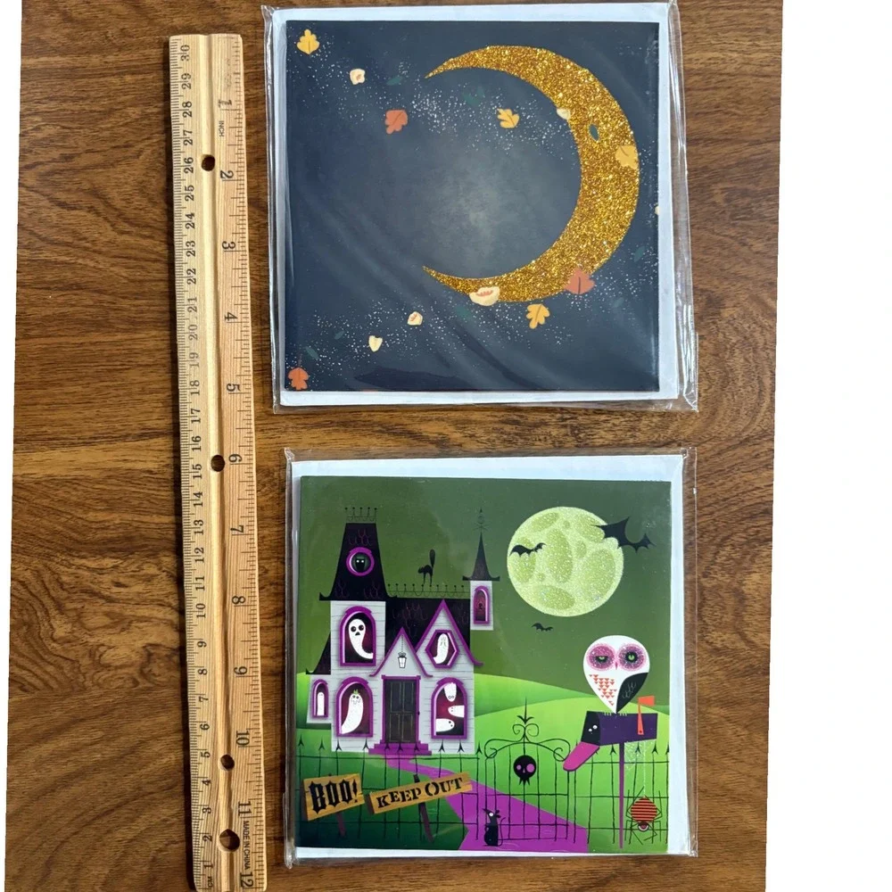 2 Up With Paper Halloween Pop Up Greeting Cards Witch Crescent Moon Spooky House
